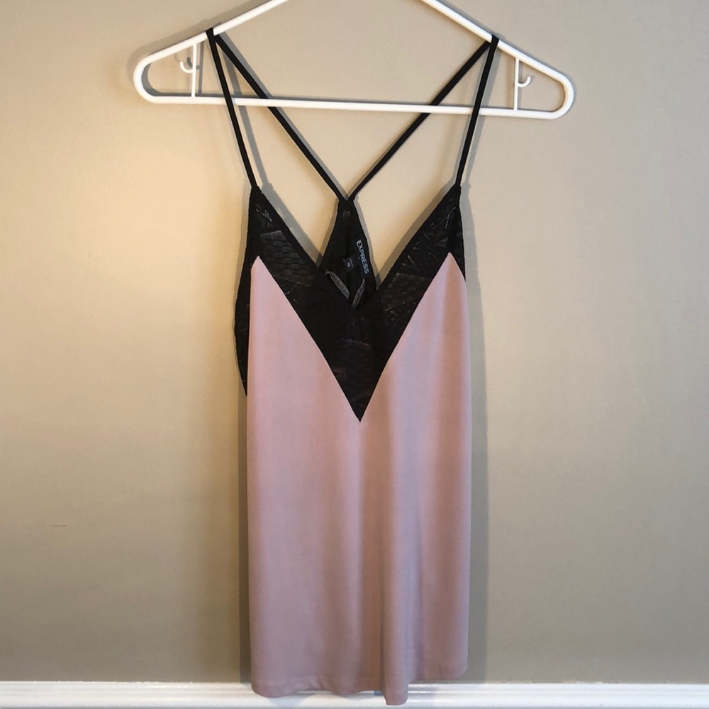Dusty pink/black lace tank top